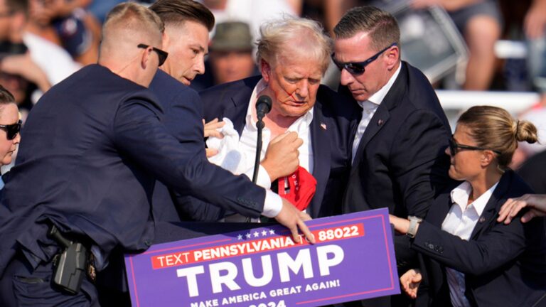 Gunshots reportedly fired at Donald Trump rally – as former president rushed off stage