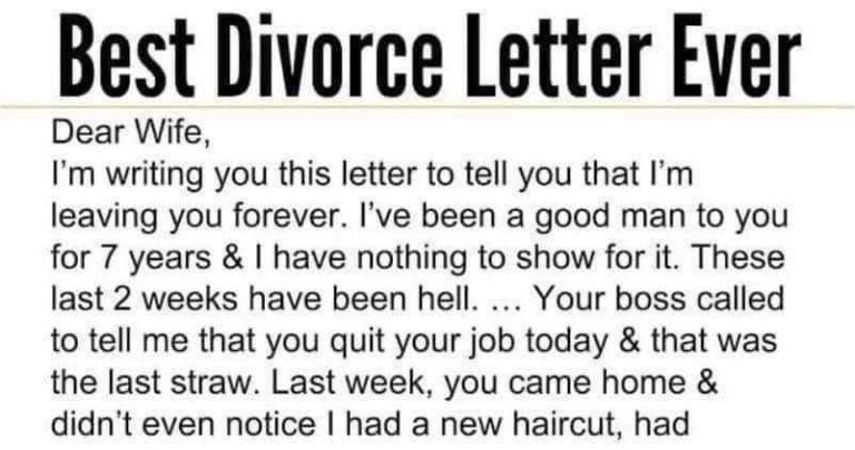 A wife receives a di,vorce letter from