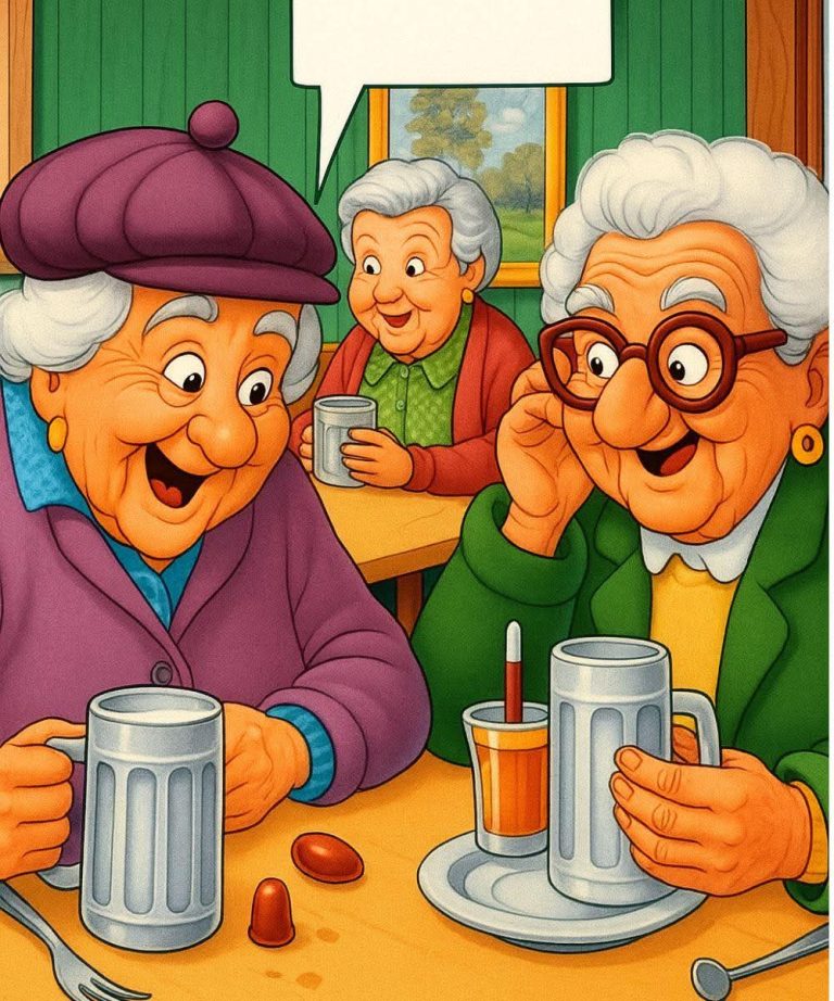 Two elderly women were enjoying a late lunch