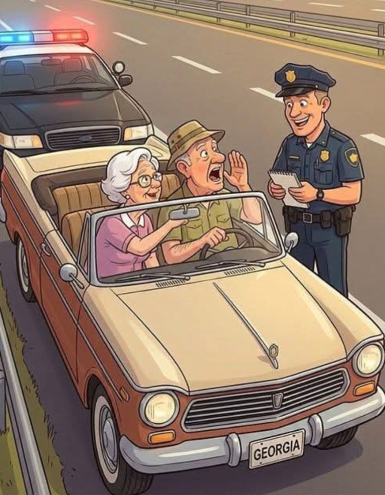 An older couple was cruising down the highway