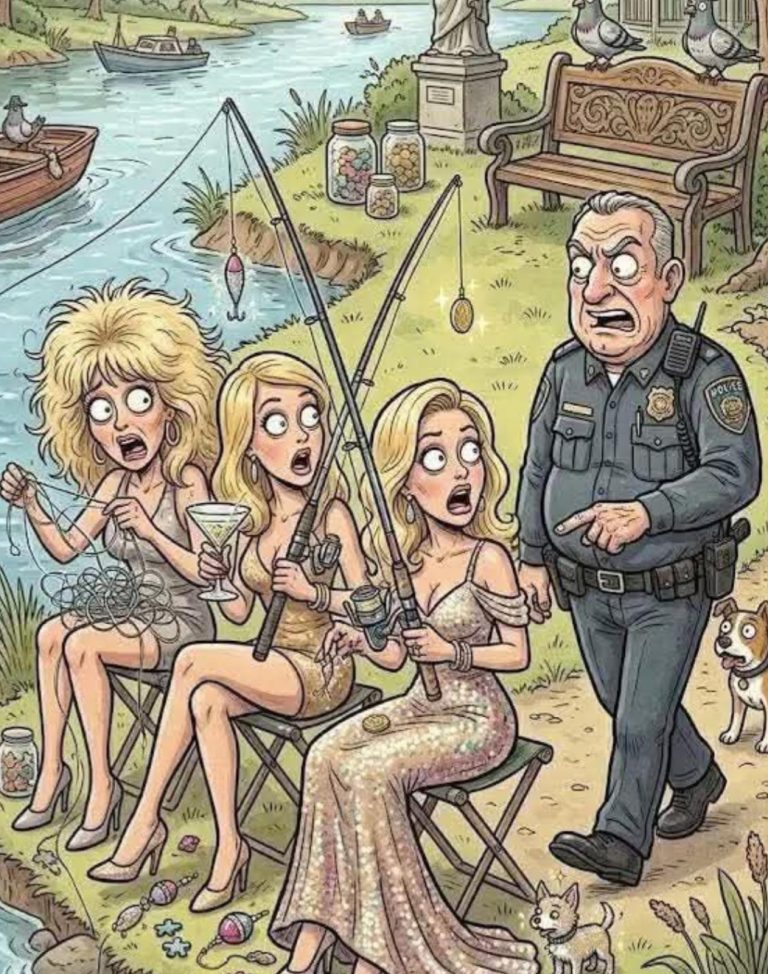 Three blondes were sitting by the side of a river